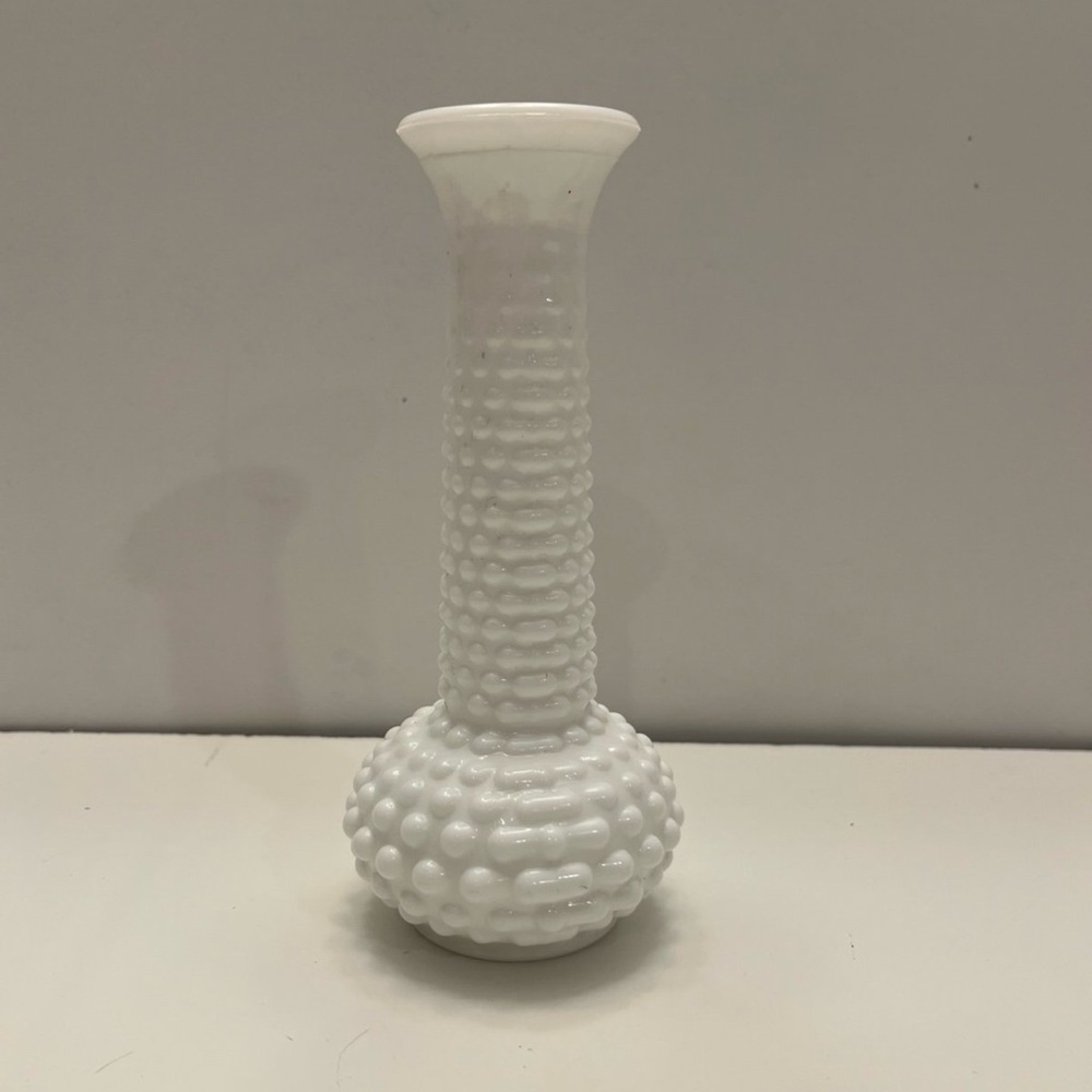 E.O. Brody Co. White Milk Glass Hobnail Bud Vase